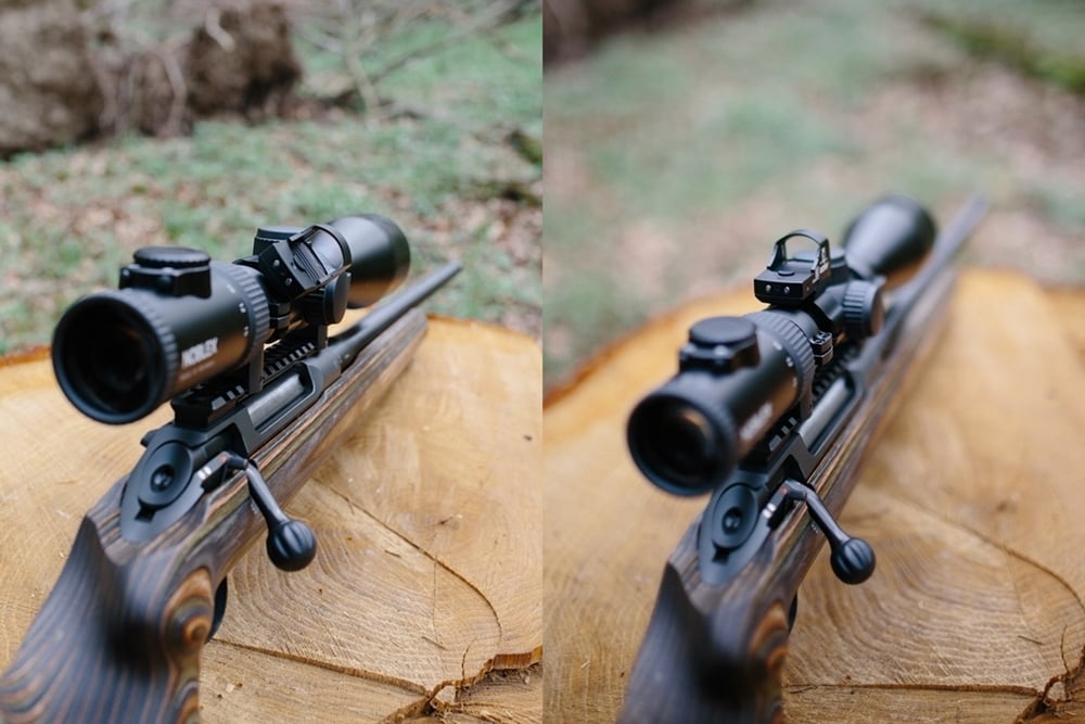 Red dot mounts on a scope tube
