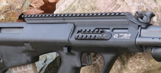 Integrated Picatinny rail on a modern version of Steyr AUG, chambered for 5.56×45mm NATO